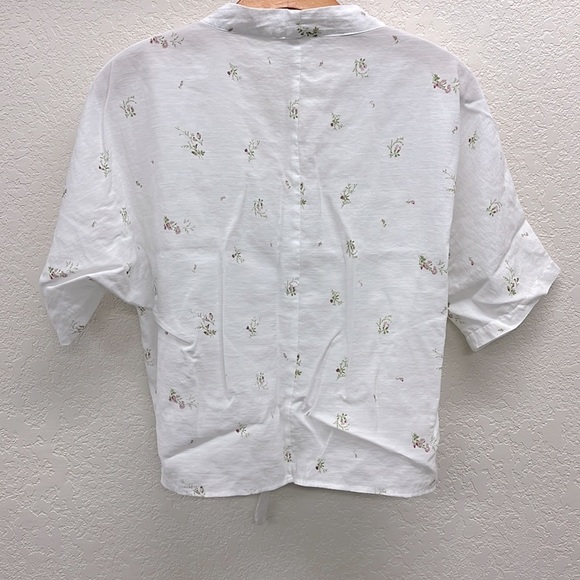 Boheme White Floral Print Button front Linen Blend Top S - Picture 5 of 5